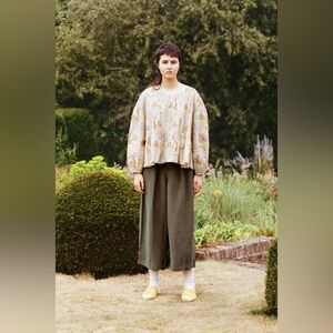 Meadows Anthropologie Pavonia Weeping Willow Smocked Oversized Blouse Size 4